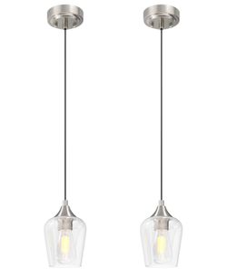 Pendant Lights Kitchen Island, Brushed Nickel Pendant Light Fixtures with E26 Base & Adjustable Cable, Modern Pendant Lighting with Glass Shade for Li