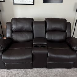 Dual Seat Recliner with Center Console Faux Leather