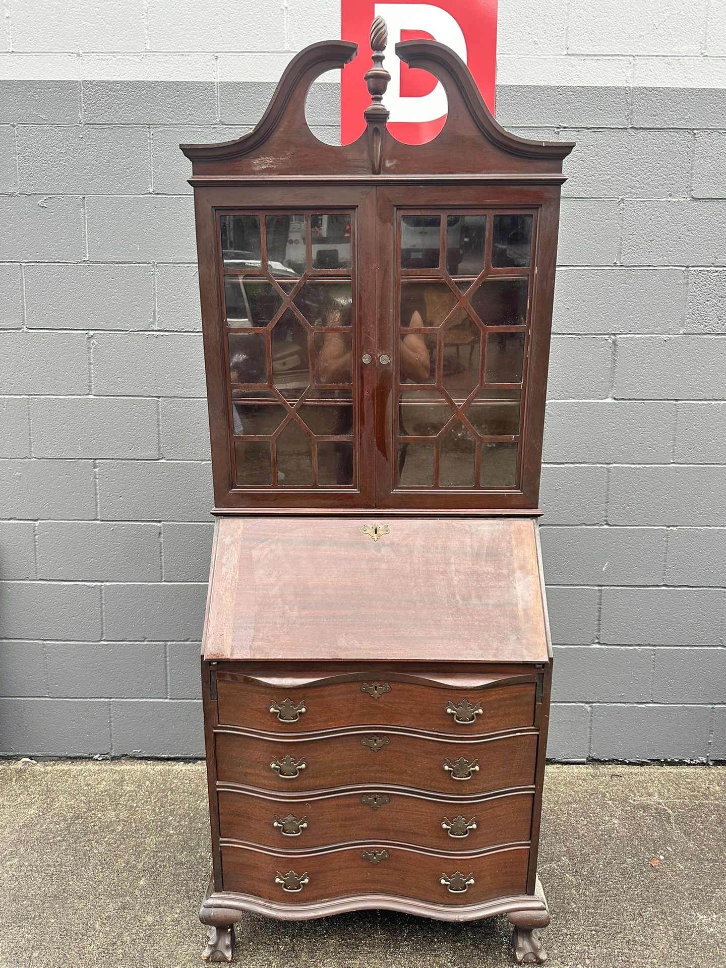 Vintage Secretary Desk Mahogany Ball and Claw Feet Tall