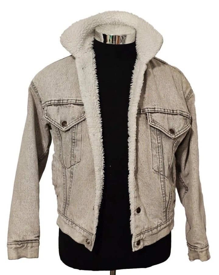 Vintage Levis Jacket Sherpa 80s BIG E Label Dad Denim Distressed Acid USA Grunge