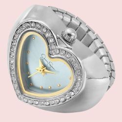 Brand-New Jessica Simpson Silver Heart-Shaped Stretch-Band Ring-Watch