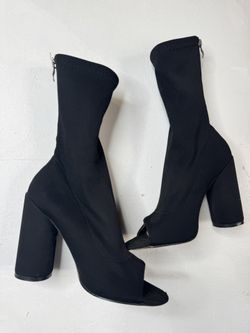 Black Peep-Toe Sock Heels — Size 10 women’s block heels 