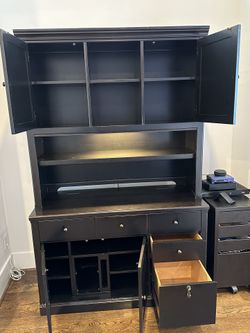 Solid Wood Computer Workstation with Light and Power