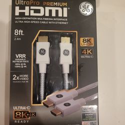GE Ultra Pro 8ft  8K UHDR 4K ULTRA HD Hdmi Cable NEW SEALED