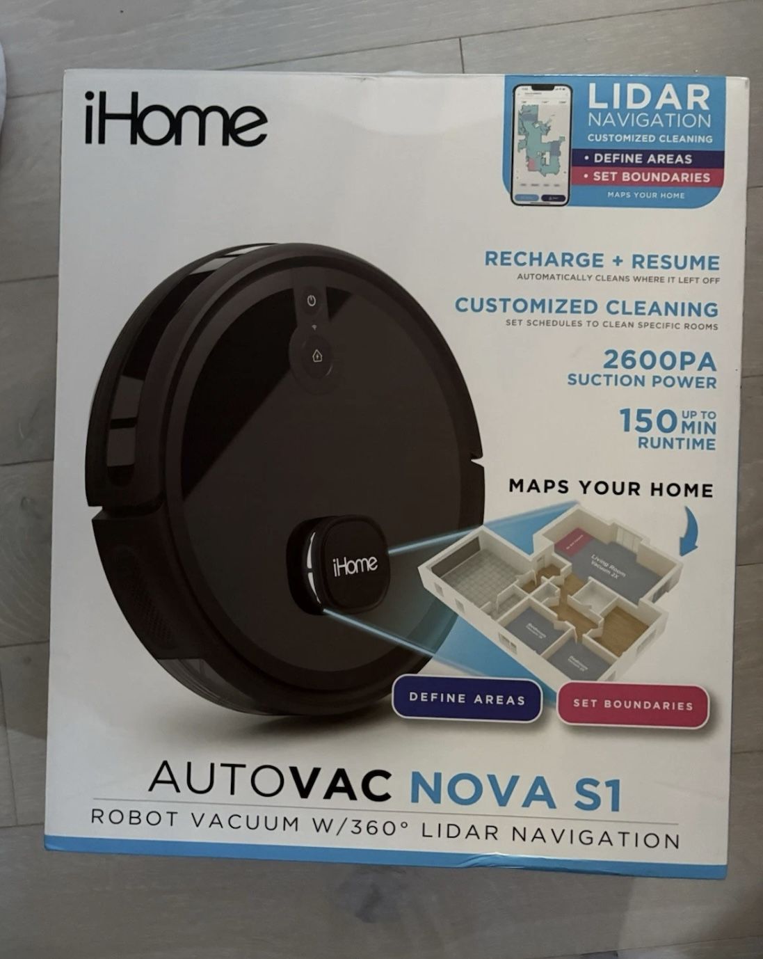 BRAND NEW SEALED iHome Autovac Nova S1 Robot Vacuum w/360 Degree LiDAR