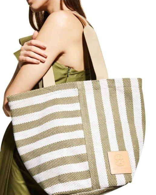Tory Burch Gracie Striped Extra Large Canvas Tote Bag ~NWT~ Green Stripe  for Sale in Houston, TX - OfferUp