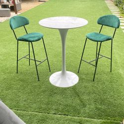 Marble Like Bistro Table And Two Chairs 