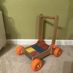 Vintage Child Guidance Toy Push Pull Cart Learning Tool Blocks Shapes and Colors