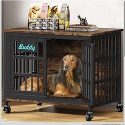 EasyCom 33"/23" Dog Crate Furniture with Name Tag,