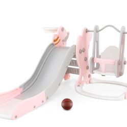 Kids Slide Swing Combo Playset — Brand New, Indoor/Outdoor, Pink