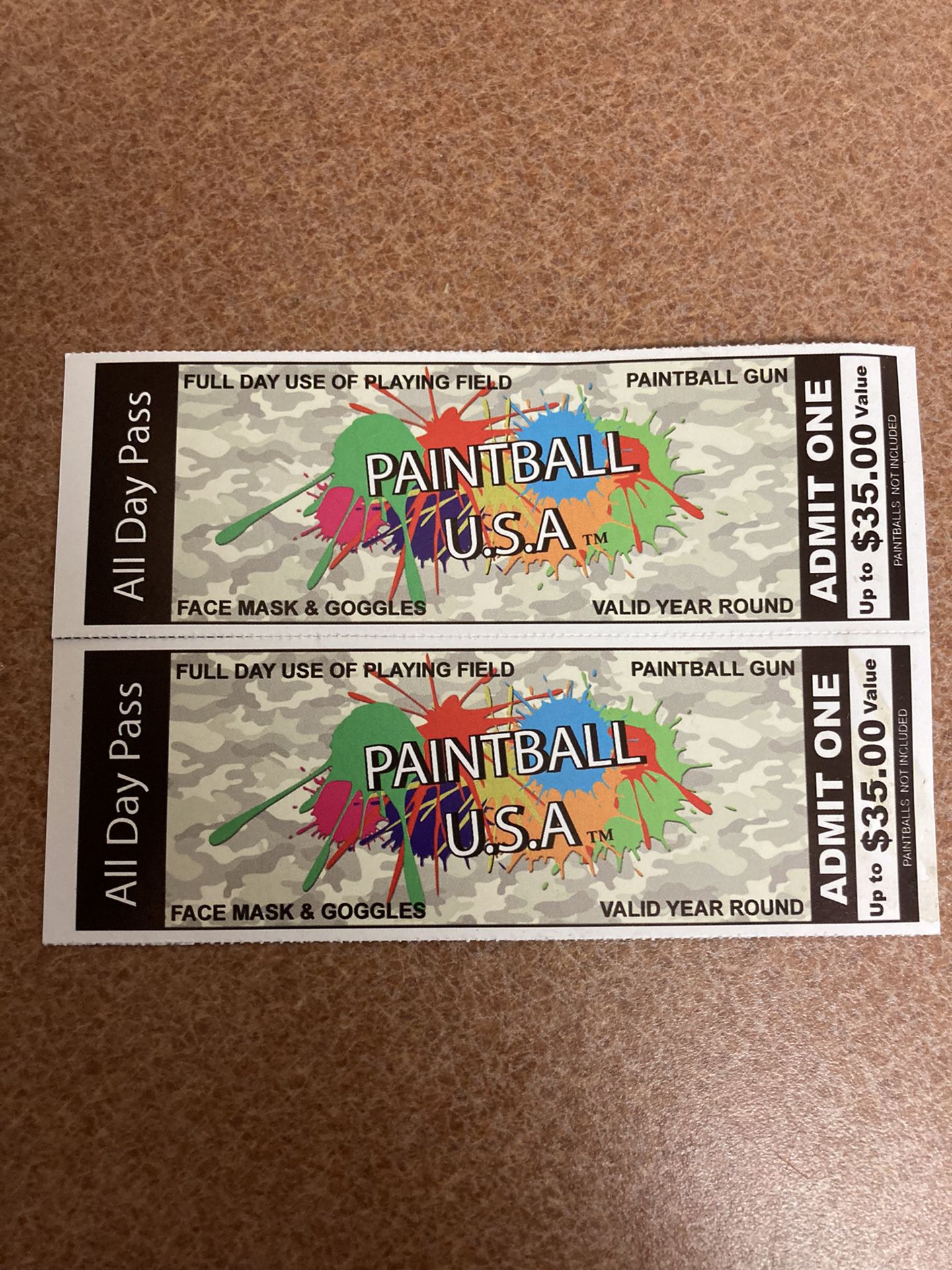 Paintball tickets for 2
