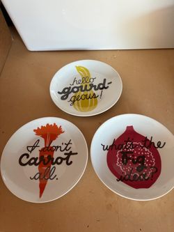 Set of 3 Novelty Veggie Pun Ceramic Plates