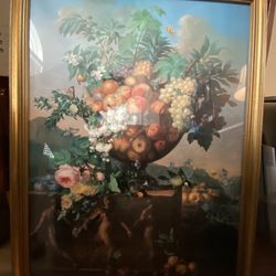 Cup Of Fruits and Flowers Print Framed 