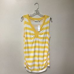 Women’s NEW YORK & COMPANY rayon/Spandex Yellow & White Striped Sleeveless  Pull Over Stretch Top… Size XL
