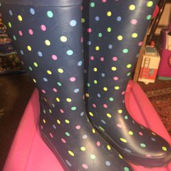 Girls Knee High Polka Dotted Rain Boots Size 13Y