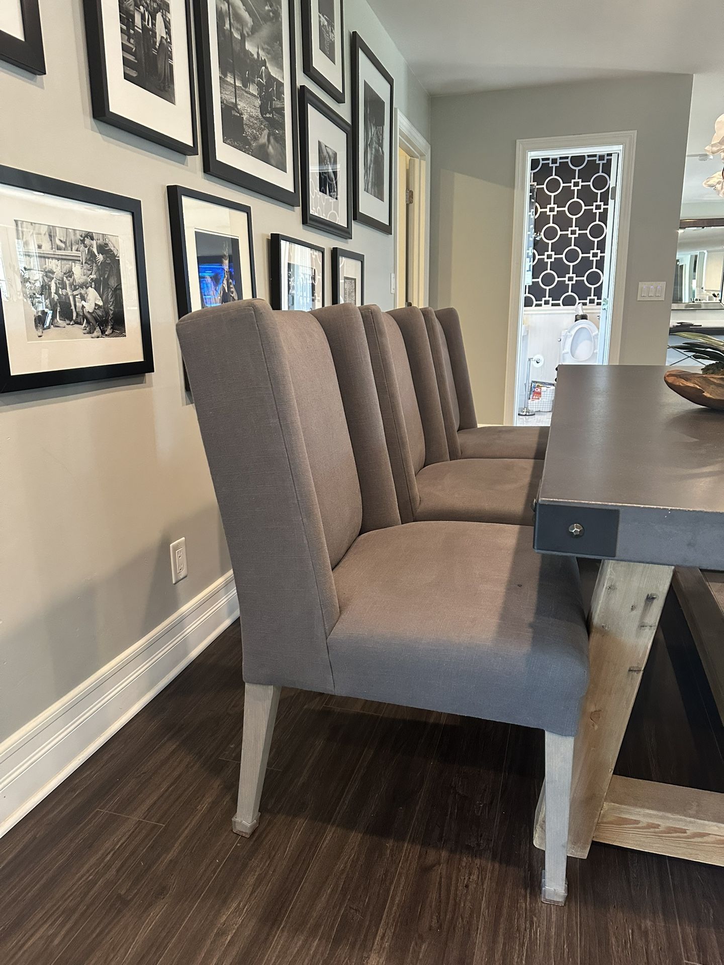 Custom made grey/wood Chairs (set Of 3)