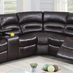 Brand New Brown Leather Power Reclining Sectional Sofa