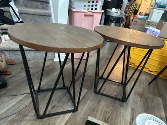 Modern Nesting Coffee Table Set | Wood & Black Metal