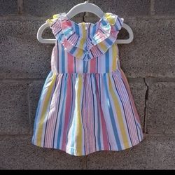 Baby Girl Cotton Sleeveless Sun Dress Size 9mo w/ Ruffles and Pastel Stripes