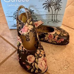 Darling Calceo Clogs Buckle ( Birkis, Birkenstock) Floral Nib Sz.38 Sz.8 Women’s 