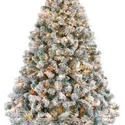 Yaheetech 6ft Pre-Lit Snow Flocked Artificial Christmas Tree