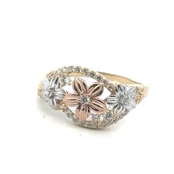 Woman’s Ladies 14k Yellow Gold CZ Flower Band Ring Size 8 GP3120170