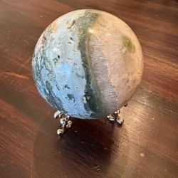 Moss agate with ocean jasper sphere. Very unique