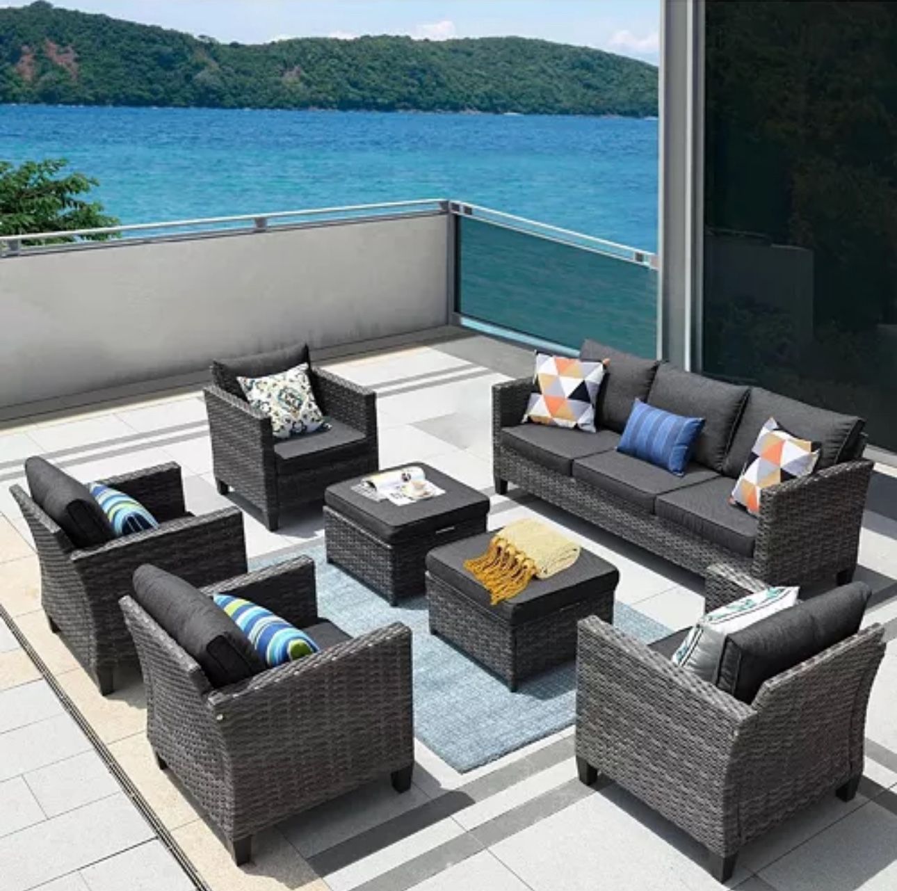 Xizzi Patio Furniture Set 7 Piece High Back Sofa Outdoor Conversation Sets All Weather Wicker Rattan Sectional Sofa Set Couch and Chairs Garden Backya