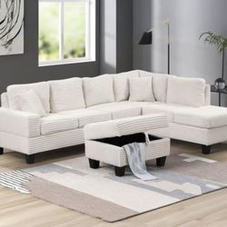 Cozy Corduroy Sectional – now with a FREE Storage Ottoman!