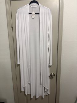 Women White Open Front Drape Lightweight Duster Long Sleeve Maxi Cardigan NWT M