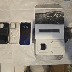 Unlocked IPhone 15 Pro Max  2 Cases Plus IWATCH Ultra 2 Like NEW