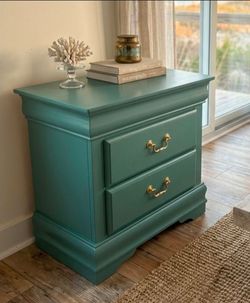 Green Grey  Painted 2-Drawer Nightstand