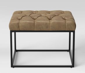 Trubeck Tufted Metal Base Ottoman Faux Leather Brown - Threshold™: Padded Footstool, No Assembly Required