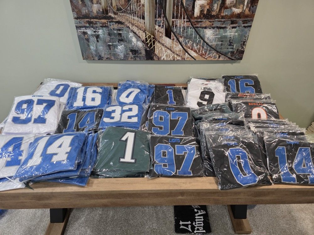 Detroit Lions Jerseys....Sewn Sleeves.....not Printed...