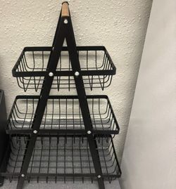 3-Tier Black Metal Wire Basket Stand