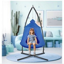 Hammock X-Stand w/Tree Tent, Indoor Metal Swing Chair w/Play Tent, Outdoor Egg Basket Patio Seat, Porch Bedroom Balcony Chair w/Adjustable Solid Stand