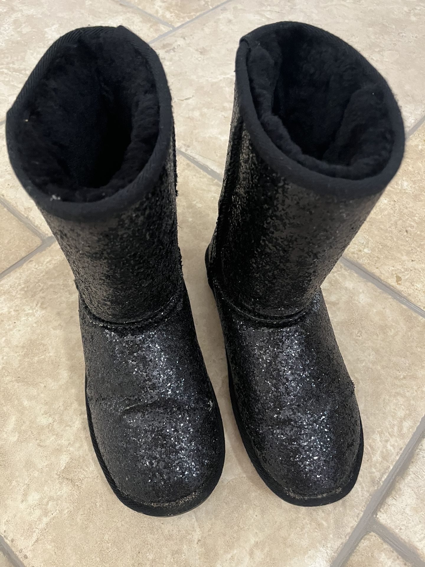 Glittery Black Bear Paws Fleece Lined Girls Boots