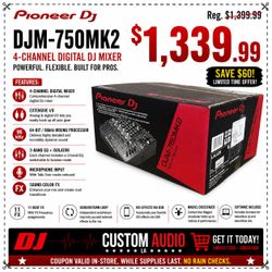 Pioneer DJ DJM Series DJM-750MK2 Rekordbox Controller 4-Channel Mixer Color FX 🚨 Payment Options Available 🚨 No Credit Needed 🚨