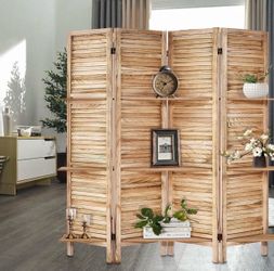 Room Divider with Shelves, 4 Panel Natural Privacy Screen Partition Room Dividers and Folding Privacy Screens, Temporary Wall Divider, Room Divider Pa
