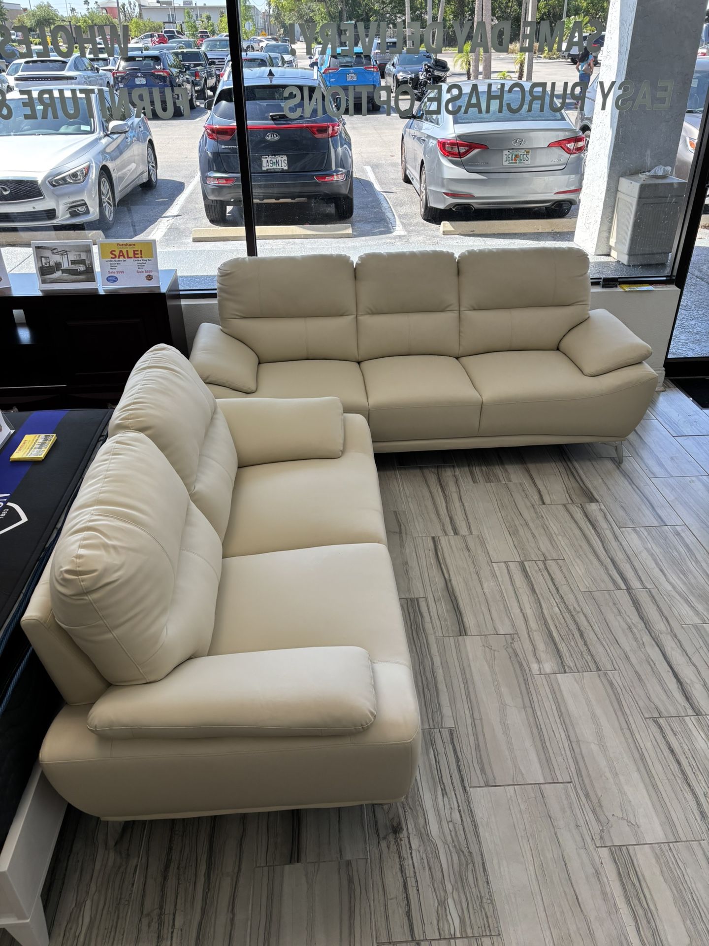 Limited time. Valencia cream color sofa and loveseat set $599. Easy finance option. Same day delivery.