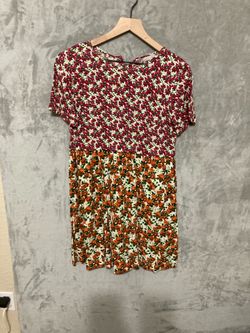 ASOS DRESS Multi-color Floral Short Puff Sleeve Tiered Smock Mini Dress Size US 2