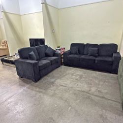 Modern Black 2-Piece Sofa Set with Built-In LED Lights Living Room Furniture