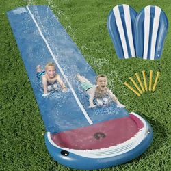 20Ft Heavy Duty Lawn Slip Water Slide for Kids Adults with Splash Sprinkler N 2 Bodyboards Backyard Summer Outside Outdoor Water Play Toys (Shark-2Lan