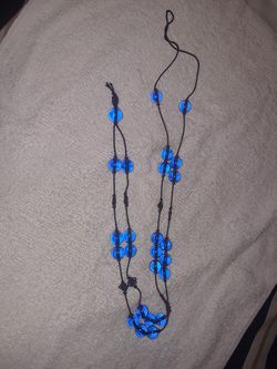 Antique China blue glass bead knot necklace.