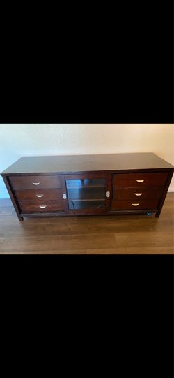 Solid Wood TV Stand / Media Console with Glass Sliding Doors