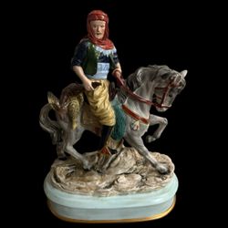 Exceptional Rare Dresden Antique Porcelain Statue Arabian Hunter 22in