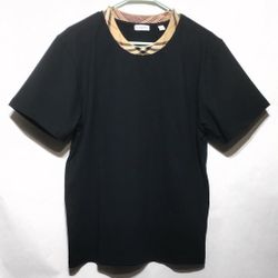 BURBERRY  MENS BLACK CHECK TRIM COTTON T-SHIRT  MENS SIZE M  
