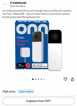 onn Video Doorbell Wired, with Google Home and Gemini, Head to Toe View, 1200p HDR - Search Video History, Event Descriptions (Existing Doorbell Wirin