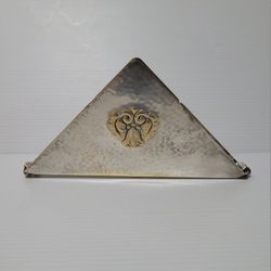 Antique Vintage Napkin Table Holder Sterling Silver Marked H.F. Relief Floral 