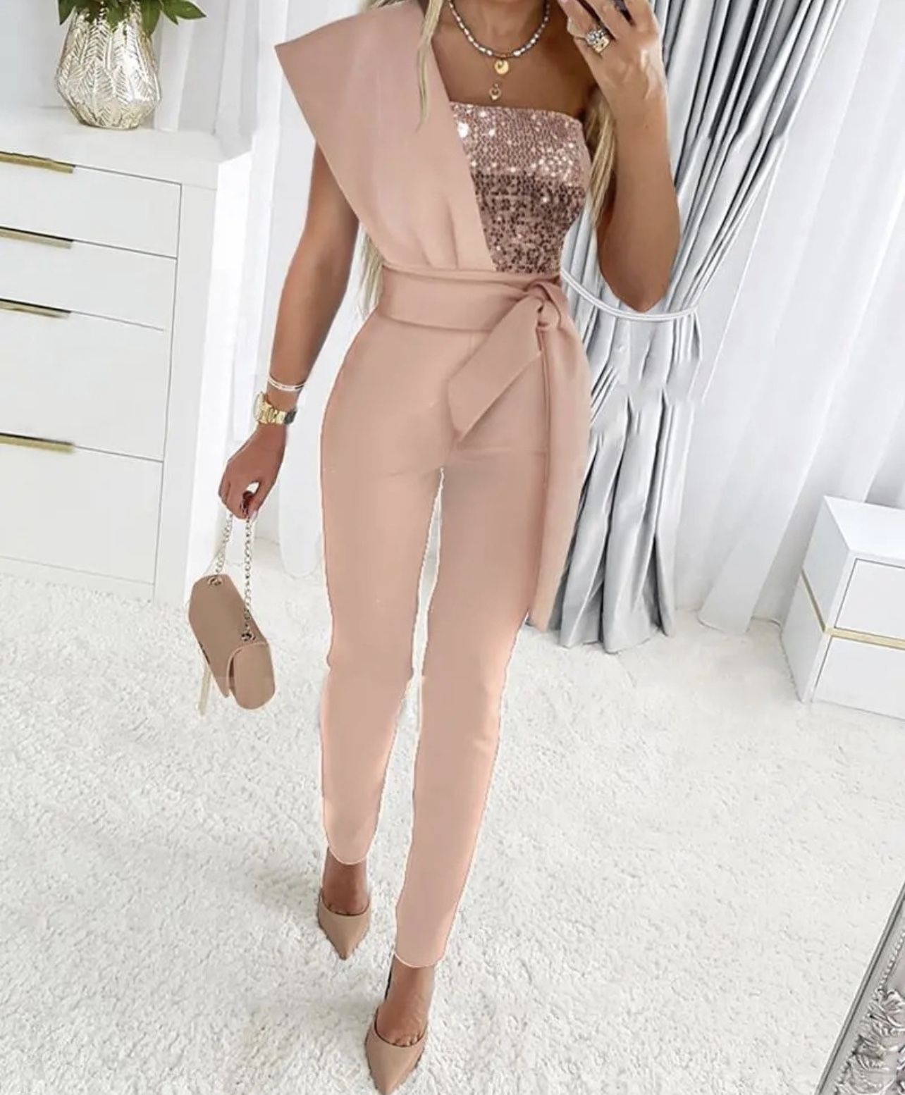 Isabella, Pink Sequin, Jumpsuit